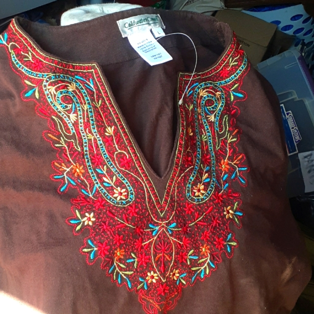 Boho Coldwater Creek Festival Brown Embroidered T… - image 2